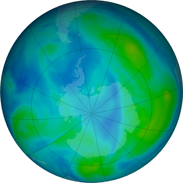Antarctic ozone map for 02 March 2019